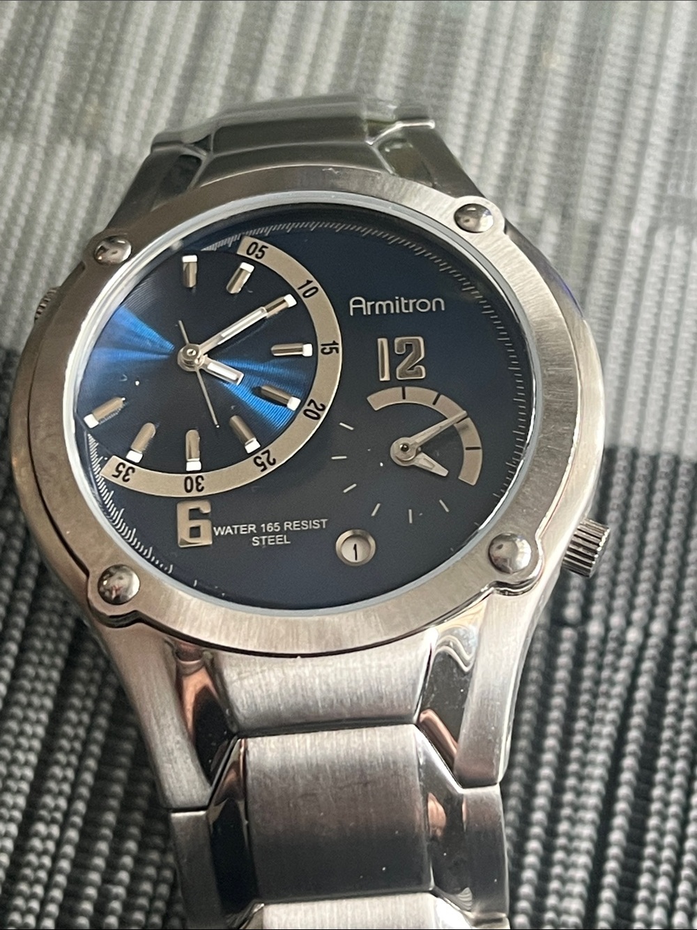 Armitron Stainless Steel Watch with Blue Dial and Silver Accents